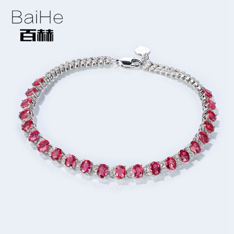 BAIHE Solid 14K White Gold 5.2ct Certified 100% Genuine Natural Ruby Anniversary Women Classic Fine Jewelry unique GIFT Bracelet