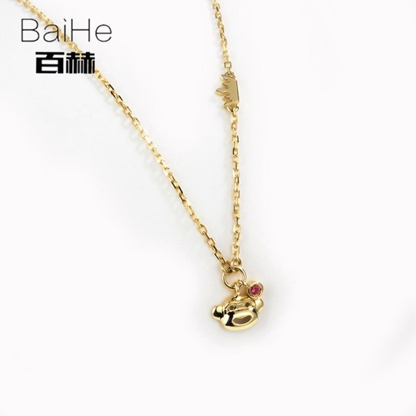 BAIHE Solid 14K Yellow Gold 0.02ct Certified 100% Genuine Ruby Anniversary Women Trendy Fine Jewelry Elegant unique Necklaces