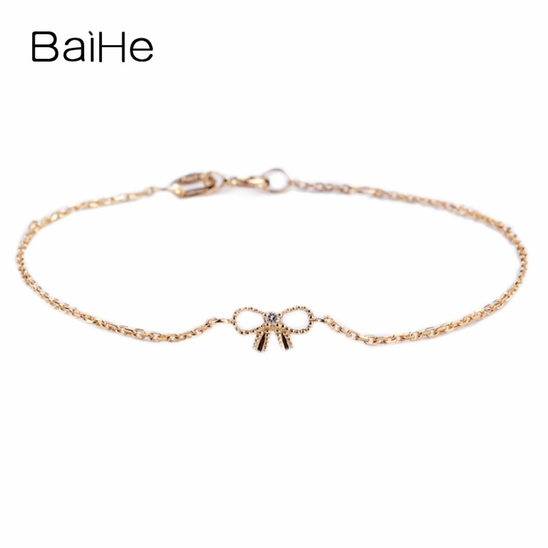 BAIHE Solid 14K Yellow Gold 0.02ct Certified H/SI 100% Genuine Natural Diamonds Anniversary Women Trendy Fine Jewelry Bracelet