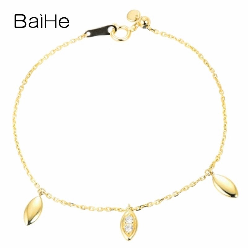 BAIHE Solid 14K Yellow Gold 0.06ct Certified H/SI 100% Genuine Natural Diamonds Engagement Women Trendy Fine Jewelry Bracelet