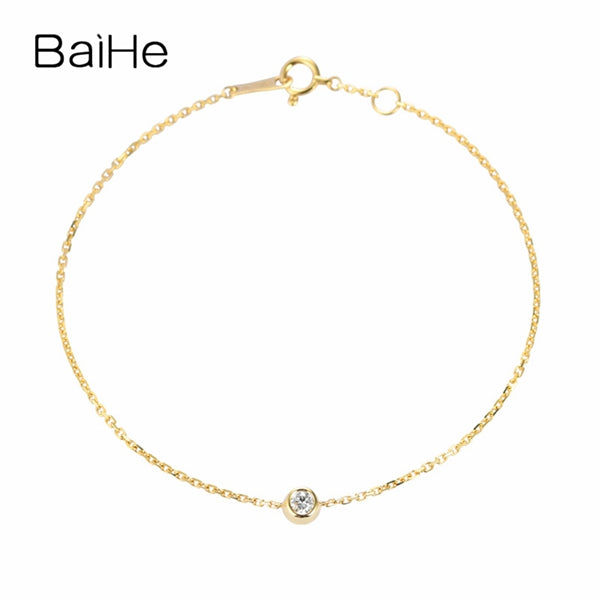 BAIHE Solid 14K Yellow Gold 0.09ct Certified 100% Genuine Natural Diamond Engagement Women Trendy Fine Jewelry Fashion Bracelet