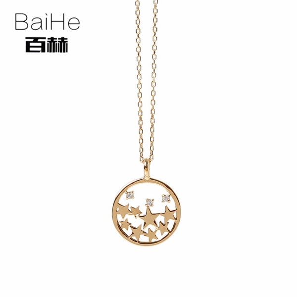 BAIHE Solid 14K Yellow Gold 0.10ct Certified H/SI 100% Genuine Natural Diamonds Engagement Women Trendy Fine Jewelry Necklaces