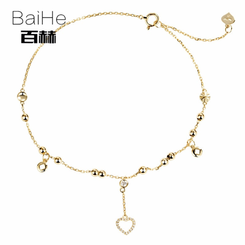 BAIHE Solid 14K Yellow Gold 0.12ct Certified H/SI 100% Genuine Natural Diamonds Wedding Women Trendy Fine Jewelry gift Bracelet