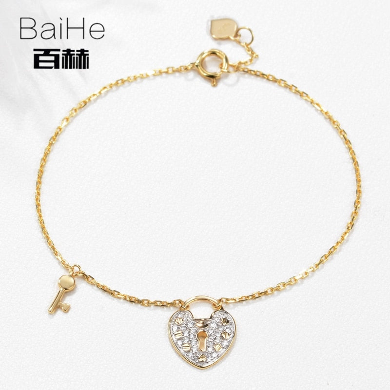 BAIHE Solid 14K Yellow Gold 0.13ct Certified H/SI 100% Genuine Natural Diamonds Anniversary Women Trendy Fine Jewelry Bracelet
