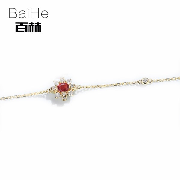 BAIHE Solid 14K Yellow Gold 0.2ct Certified H/SI 100% Genuine Natural Diamonds Engagement Women Trendy Fine Jewelry Bracelet