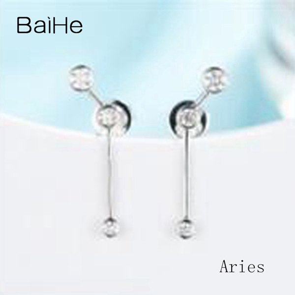 BAIHE Solid 14K Yellow Gold 0.30CT H/SI Round 100% Genuine Natural Diamonds Engagement Trendy Fine Jewelry Elegant Stud Earrings