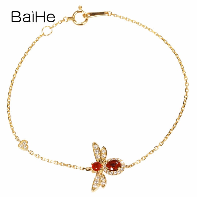 BAIHE Solid 14K Yellow Gold 0.35ct Certified 100% Genuine Natural Rubys Engagement Women Trendy Fine Jewelry Fashion Bracelet
