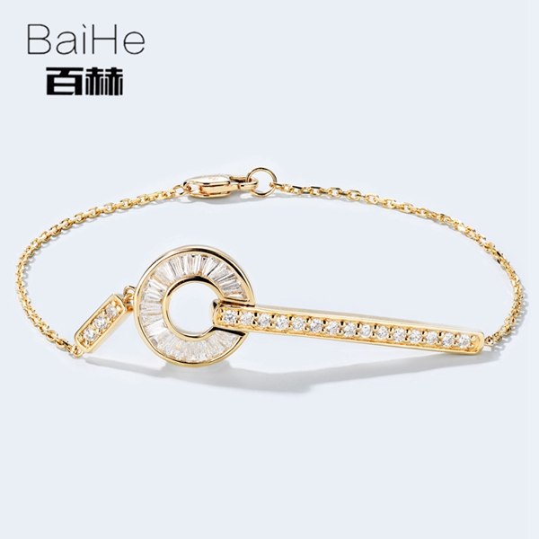 BAIHE Solid 14K Yellow Gold 0.59ct Certified H/SI 100% Genuine Natural Diamonds Anniversary Women Classic Fine Jewelry Bracelet