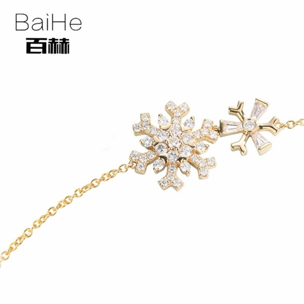 BAIHE Solid 14K Yellow Gold 0.66ct Certified H/SI 100% Genuine Natural Diamond Wedding Women Office/career Fine Jewelry Bracelet