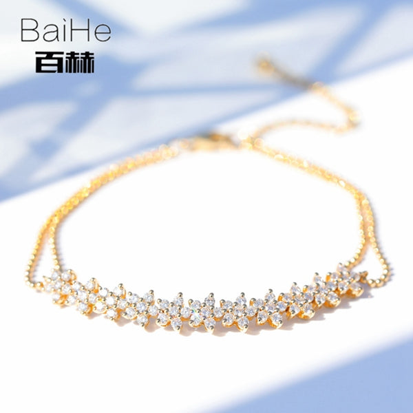 BAIHE Solid 14K Yellow Gold 1ct Certified H/SI 100% Genuine Natural Diamonds Engagement Women Trendy Fine Jewelry GIFT Bracelet