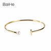 BAIHE Solid 14K Yellow Gold 5-5.5mm Certified Round Flawless 100% Genuine Natural Pearl Wedding Women Trendy Bracelet
