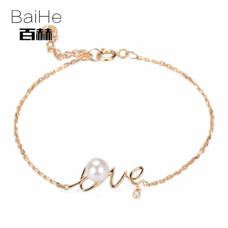 BAIHE Solid 14K Yellow Gold 6mm Certified 100% Genuine Natural Pearl Wedding Women Trendy Fine Jewelry Elegant unique Bracelet