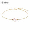 BAIHE Solid 14K Yellow Gold 7mm Certified 100% pearls Anniversary Women Trendy Fine Jewelry Elegant unique Bracelet