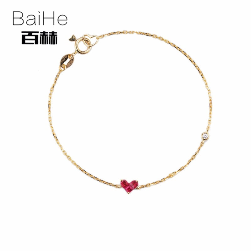 BAIHE Solid 14K Yellow Gold Certified flawless Genuine Natural Ruby Engagement Women Classic Fine Jewelry Elegant gift Bracelet