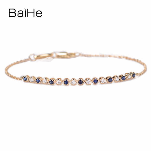 BAIHE Solid 18K Rose Gold(AU750) 0.16ct H/SI Round Full CUT 100% Genuine Natural Diamonds Wedding Trendy Fine Jewelry Bracelet