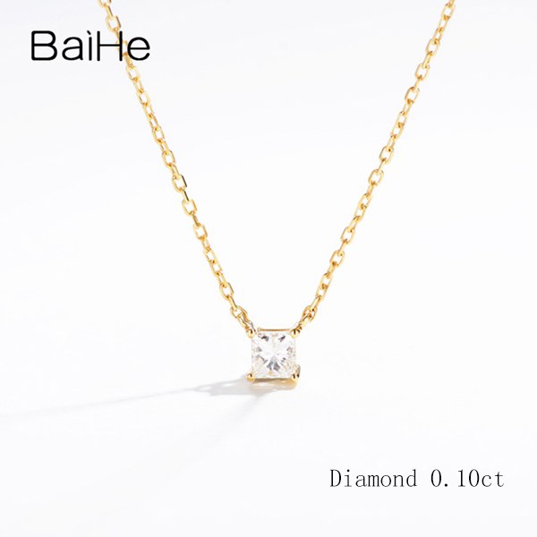 BAIHE Solid 18K Yellow Gold 0.10ct Certified H/SI Genuine Natural Diamond Women Vintage Fine Jewelry Elegant unique Necklaces