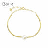 BAIHE Solid 18K Yellow Gold 8-8.5mm Round Cut 100% Genuine Natural Pearl Wedding Trendy Fine Jewelry Gift Bracelet