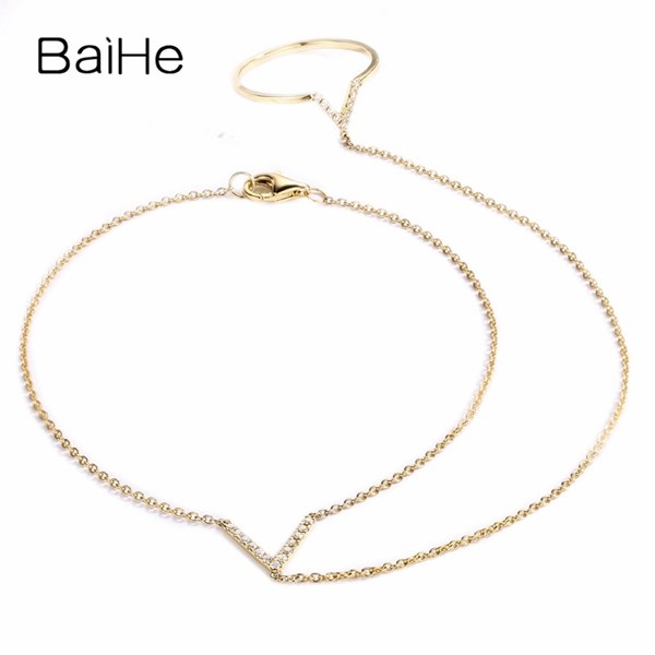 BAIHE Solid 18K Yellow Gold(AU750) 0.13ct F-G/SI Round Full CUT 100% Genuine Natural Diamonds Wedding Trendy Jewelry Bracelet