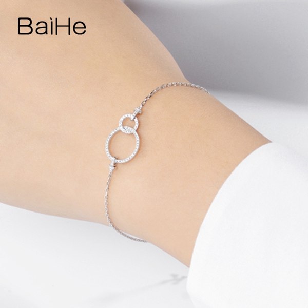 BAIHE Solid 18K Yellow Gold(AU750) 0.14ct H/SI Round Full CUT 100% Genuine Natural Diamonds Wedding Trendy Jewelry Gift Bracelet