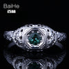 BAIHE Sterling Silver 925 0.5ct Certified Flawless 100% Genuine Verdant Green tourmaline Party Women Vintage Fine Jewelry Ring