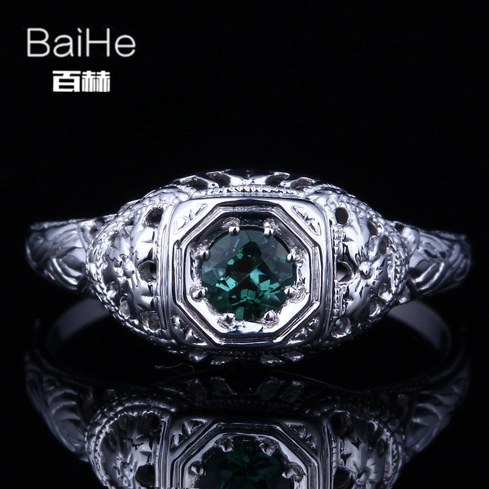 BAIHE Sterling Silver 925 0.5ct Certified Flawless 100% Genuine Verdant Green tourmaline Party Women Vintage Fine Jewelry Ring