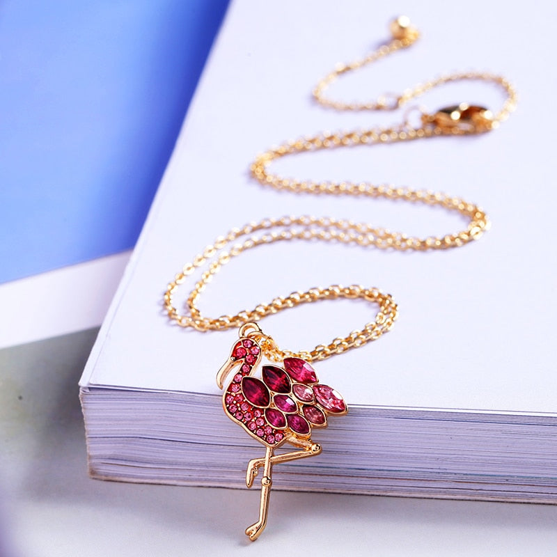 BALANBIU Crystal Necklace For Women Pineapple Flamingo Coconut Tree Pendant Necklace Gold Color Jewelry