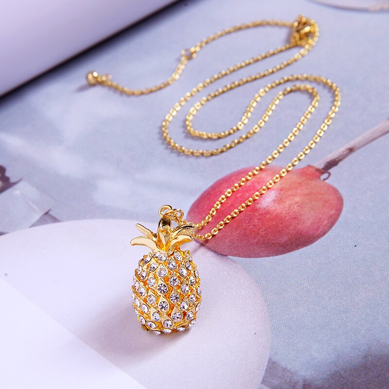 BALANBIU Crystal Necklace For Women Pineapple Flamingo Coconut Tree Pendant Necklace Gold Color Jewelry