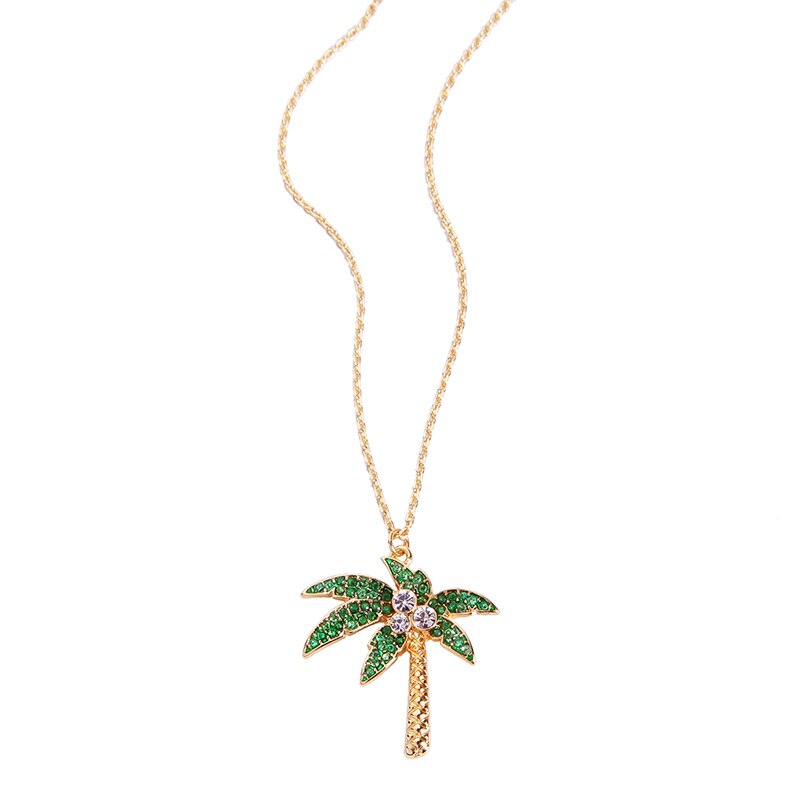 BALANBIU Crystal Necklace For Women Pineapple Flamingo Coconut Tree Pendant Necklace Gold Color Jewelry