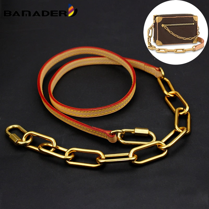 BAMADER Bag Chain Strap Vintage Gold Chain Straps For Bags Accessories Genuine Leather Vegetable Tanned Crossbody Shoulder Strap