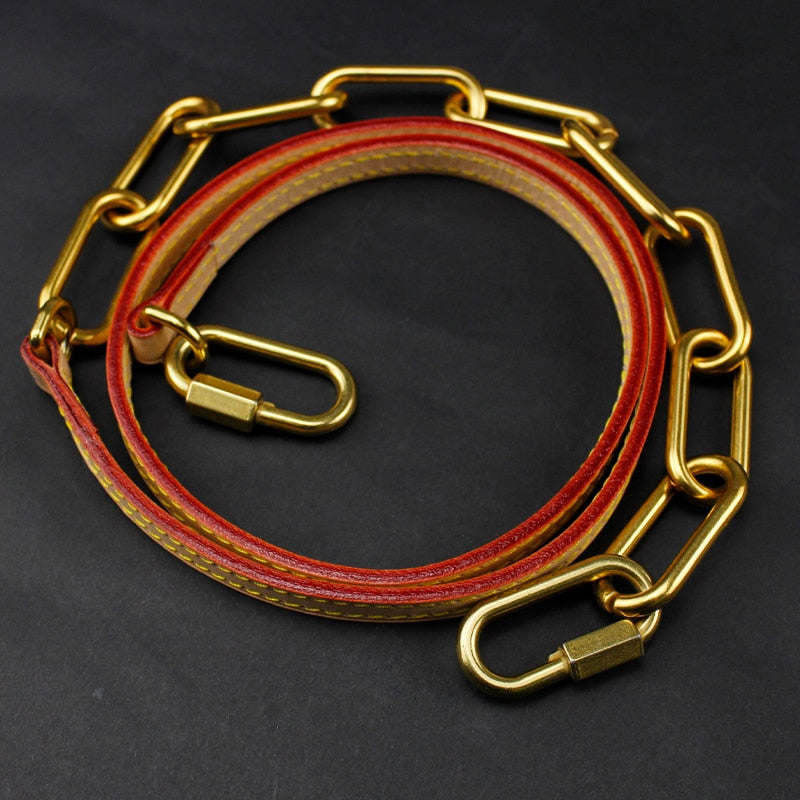 BAMADER Bag Chain Strap Vintage Gold Chain Straps For Bags Accessories Genuine Leather Vegetable Tanned Crossbody Shoulder Strap