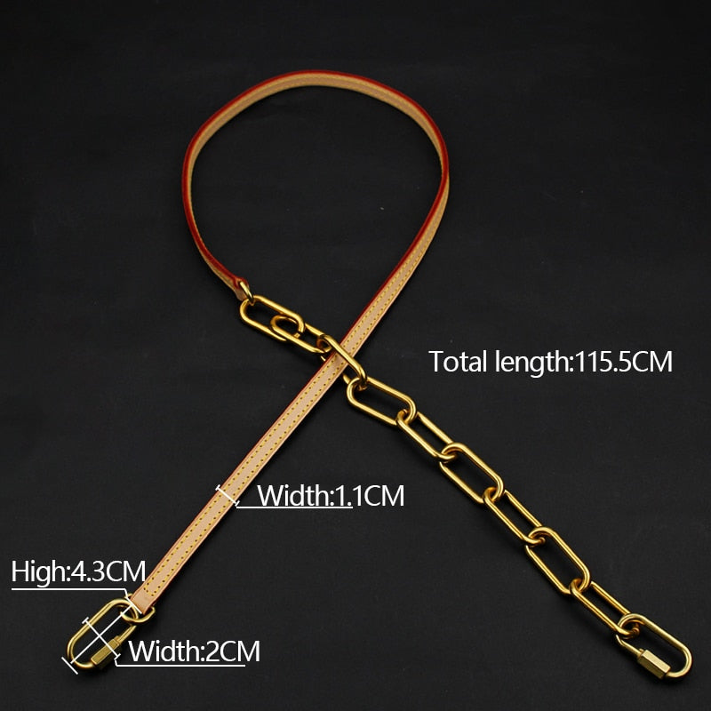 BAMADER Bag Chain Strap Vintage Gold Chain Straps For Bags Accessories Genuine Leather Vegetable Tanned Crossbody Shoulder Strap