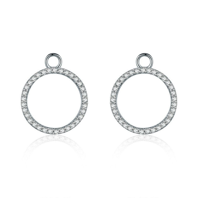 100% 925 Sterling Silver Sparkling CZ Round Circle Geometric Earrings Jackets for Women Sterling Silver Jewelry SCE353-1X