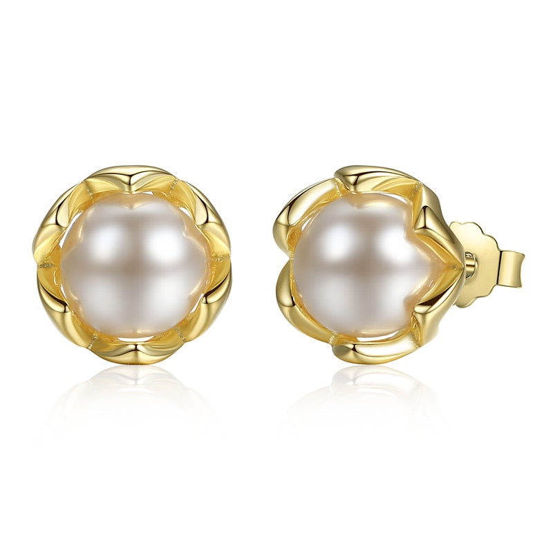 925 Sterling Silver Cultured Elegance Stud Earrings With White Fresh Water Cultured Pearl Sterling Silver Jewelry PAS420