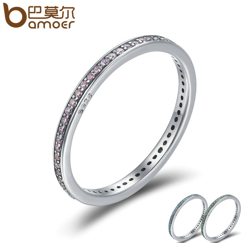 Authentic 925 Sterling Silver 3 Colors Luminous CZ Round Female Finger Rings for Women Engagement Ring Jewelry SCR228