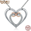 Authentic 925 Sterling Silver Elegant Infinity Love Double Heart Pendant Necklaces for Women Fine Jewelry Gift SCN121