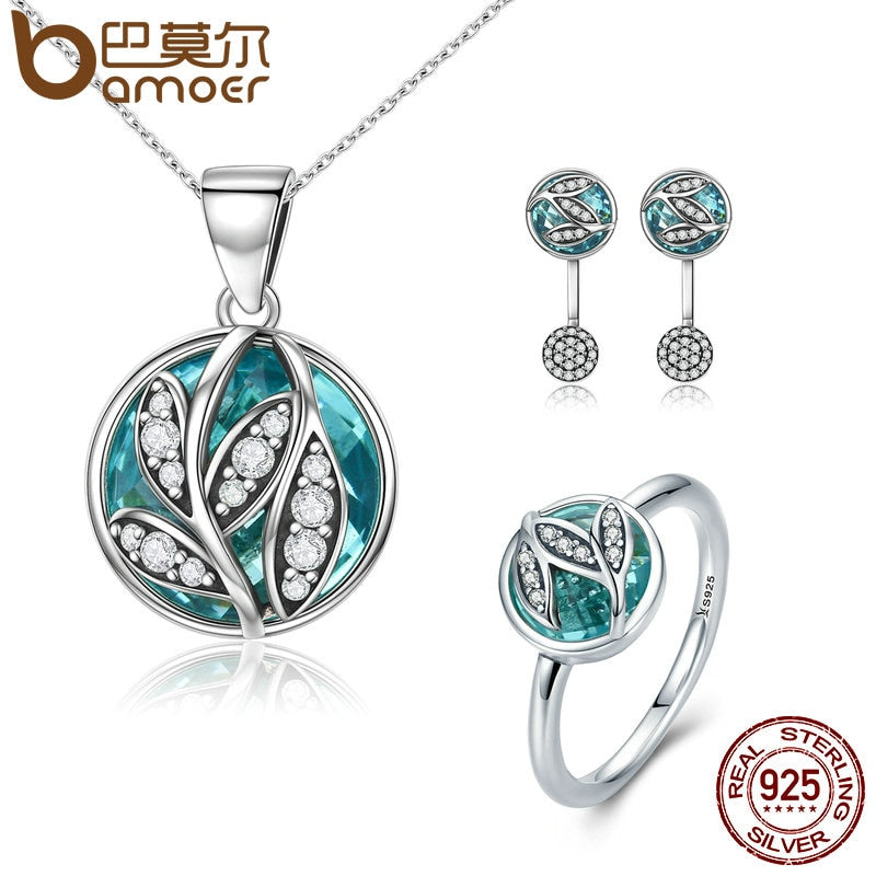 Authentic 925 Sterling Silver Jewelry Set Green Crystal CZ Tree of Life Bridal Jewelry Set Sterling Silver Christmas Gift