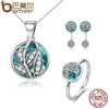 Authentic 925 Sterling Silver Jewelry Set Green Crystal CZ Tree of Life Bridal Jewelry Set Sterling Silver Christmas Gift