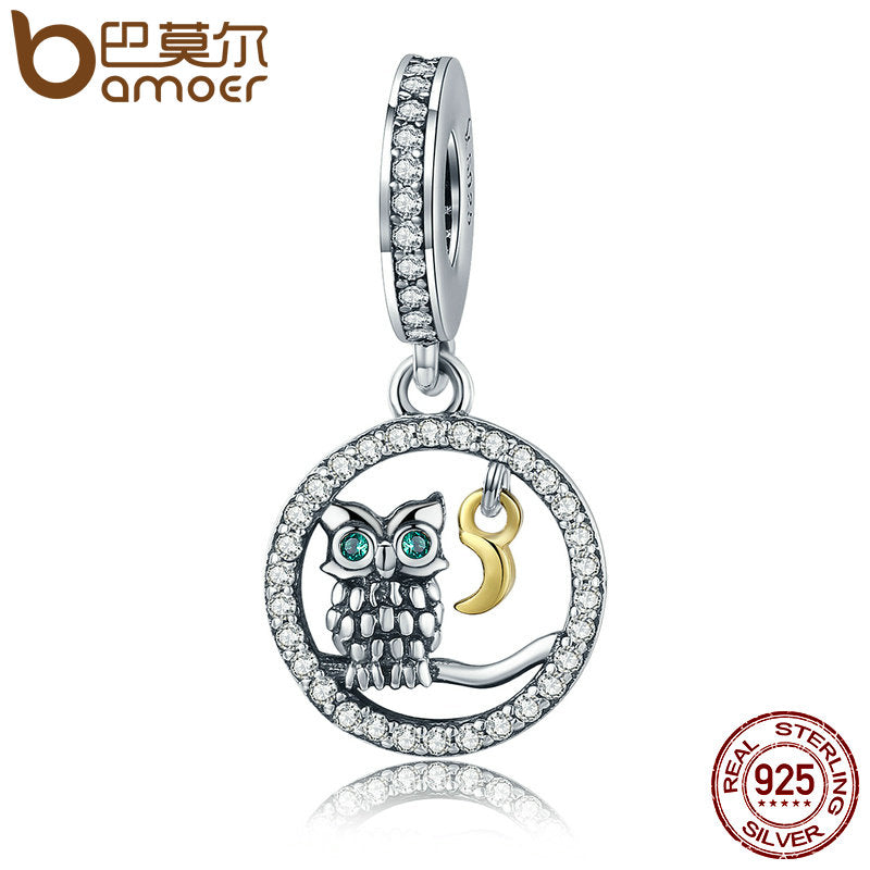 BAMOER-Authentic-925-Sterling-Silver-Owl-Story-Owl-Moon-Animal-Dangle-Charms-fit-Women-Charm-Bracelets