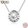Classic 100% 925 Sterling Silver Round Shape Pendant Necklaces With Simulated Pearl For Women Fine Jewelry SCN044
