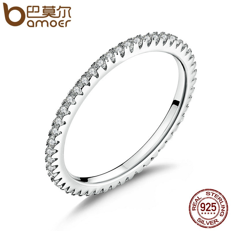 Classic 925 Sterling Silver High Quality Circle Clear CZ Geometric Stackable Rings for Women Wedding Jewelry Gift SCR066
