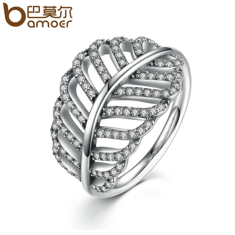 Classic Popular Silver Color Leaves Finger Rings with AAA Zirconia Wholesale Cheap Ring Women Fashion Jewelry PA7217