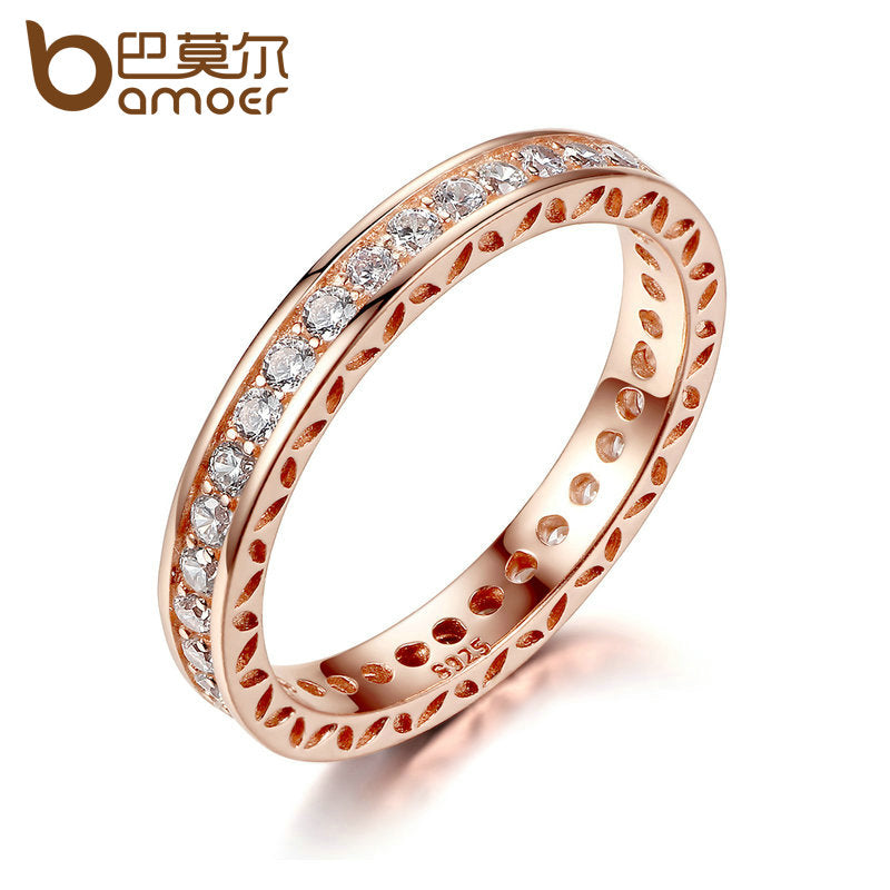 Classic Wedding Finger Ring Rose Gold Color Rings with Zircon 3mm Width Fashion Ring Jewelry PA7215