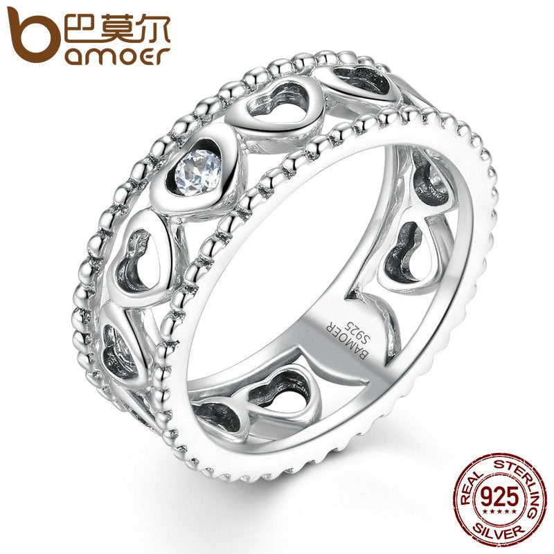 Engagement Ring 100% 925 Sterling Silver Romantic Heart to Heart Finger Ring Women Fashion Jewelry SCR007