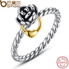 Genuine 925 Sterling Silver Finger Ring with Gold Color Heart Charm for Women Wedding Sterling Silver Jewelry PA7113