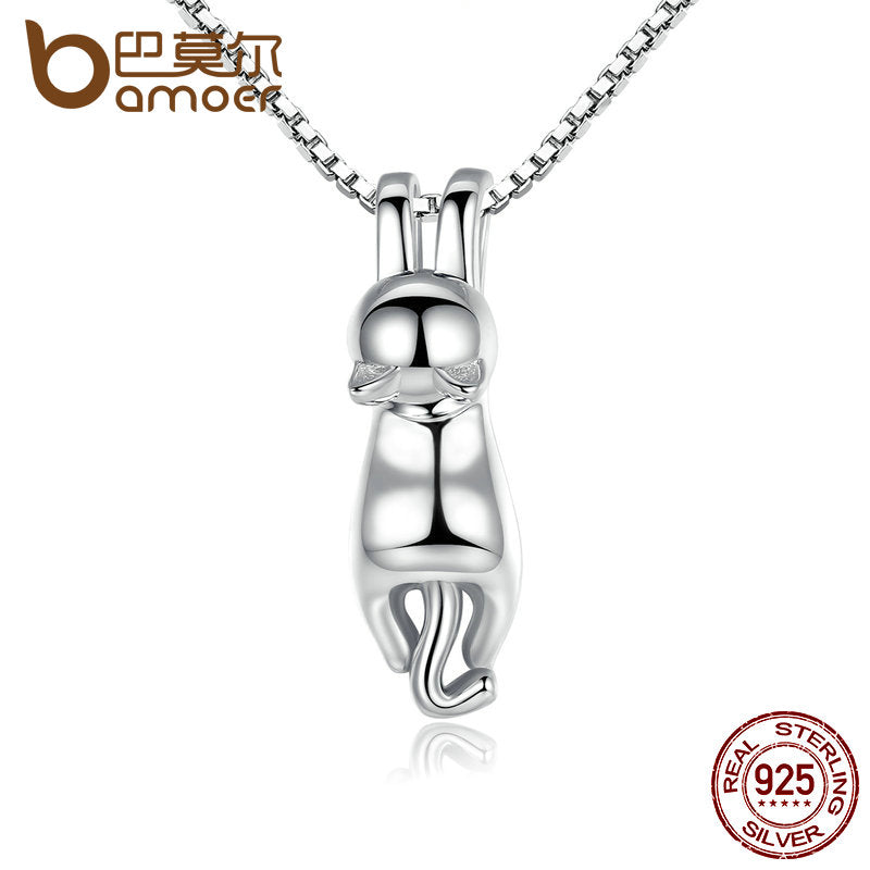 High Quality Smooth 925 Sterling Silver Lovely Cat Long Tail Necklaces & Pendants S925 Fine Jewelry SCN032