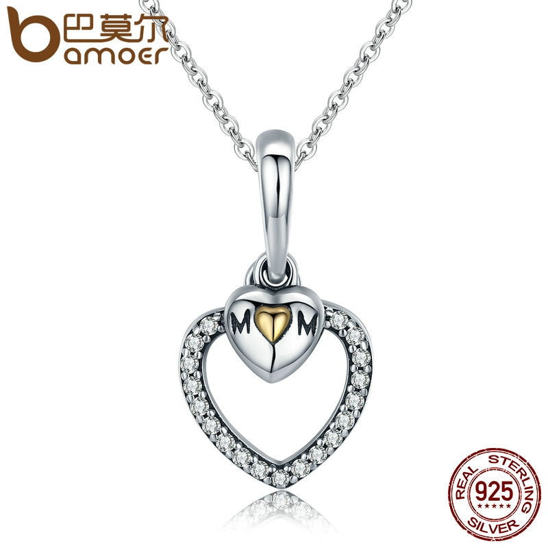Mother Gift 100% 925 Sterling Silver To Mother's Love Gold Heart Pendant Necklace for Mom Chain Necklace Jewelry Gift