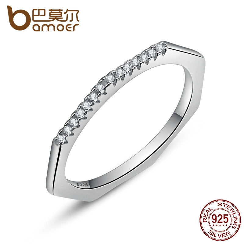 New Arrival 925 Sterling Silver Geometric with Clear Zircon Ring for Women Engagement Ring Wedding Jewelry SCR045