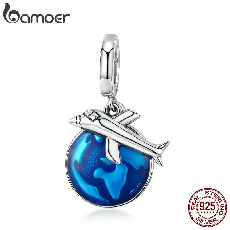 BAMOER-New-Arrival-925-Sterling-Silver-Travel-Around-World-Plane-Charm-Pendant-fit-Women-Bracelet-Necklaces