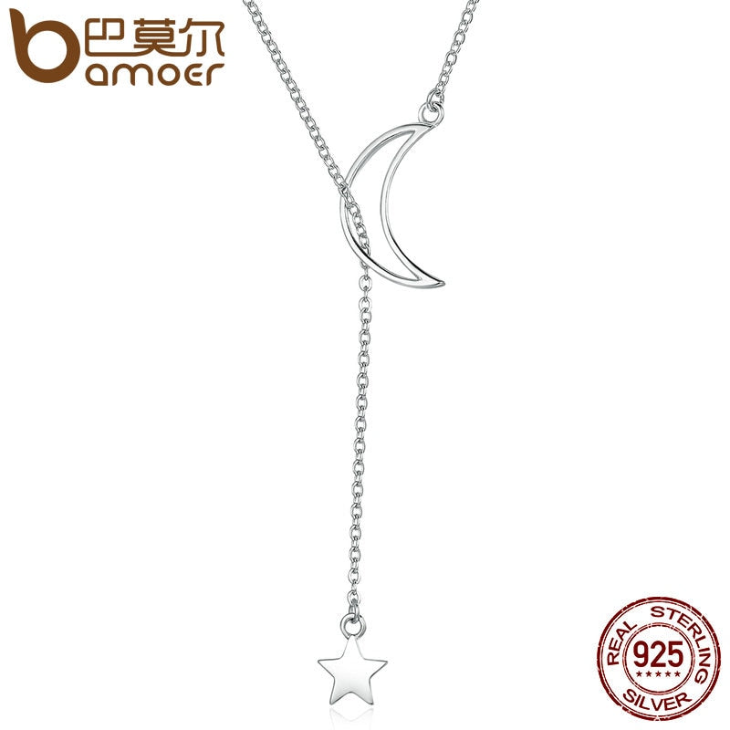 New Arrival Fashion 925 Sterling Silver Moon and Star Tales Chain Link Pendant Necklaces for Women Fine Jewelry SCN108