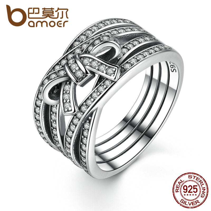 New Classic 925 Sterling Silver Big Bow Knot DELICATE SENTIMENTS RING Finger Ring For Women Wedding Fine Jewelry PA7189